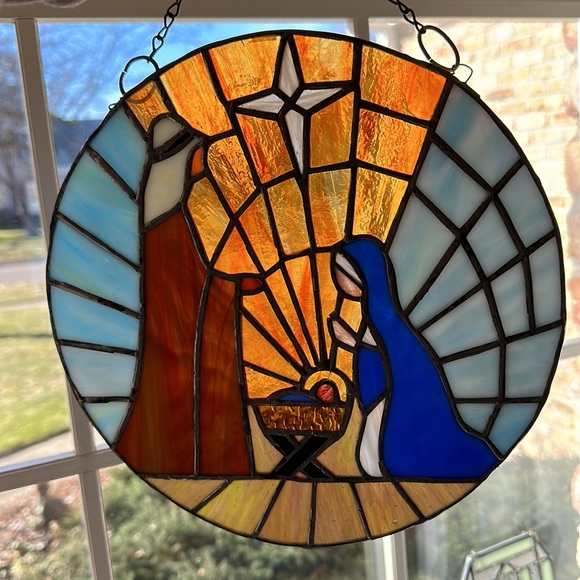 Original, signed Holy Family stained glass, manger scene, Star of Bethlehem - Picture 10 of 12